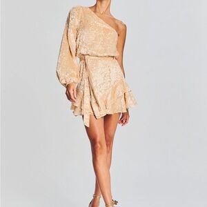 Elegant Free People One-Shoulder Rose Gold Velvet Dress